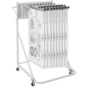 mobile blueprint storage rack, plan holder with 12 pivot brackets, mobile blueprint holder adjustable height & length, poster display rack for office and home (rack only without clamps)