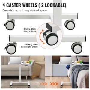 mobile standing desk, 28" 44" gas spring height adjustable sit stand desk, 4 360° swivel wheels (2 lockable) portable rolling laptop table computer cart for home office school, 40lbs loading