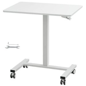 Mobile Standing Desk, 28"-44" Gas-Spring Height Adjustable Sit-Stand Desk, 4 360° Swivel Wheels (2 Lockable) Portable Rolling Laptop Table Computer Cart for Home Office School, 40LBS Loading