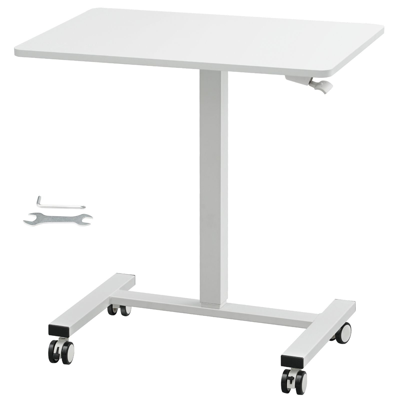 mobile standing desk, 28" 44" gas spring height adjustable sit stand desk, 4 360° swivel wheels (2 lockable) portable rolling laptop table computer cart for home office school, 40lbs loading