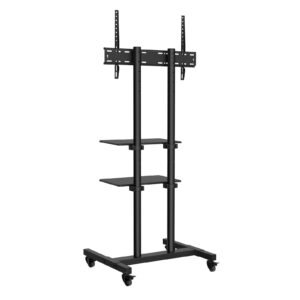 mobile tv stand, mobile tv cart for 32 to 70 inch tvs, height adjustable portable tv stand with wheels, double tray for audio visual devices, rolling tv stand with mount for bedroom, living room