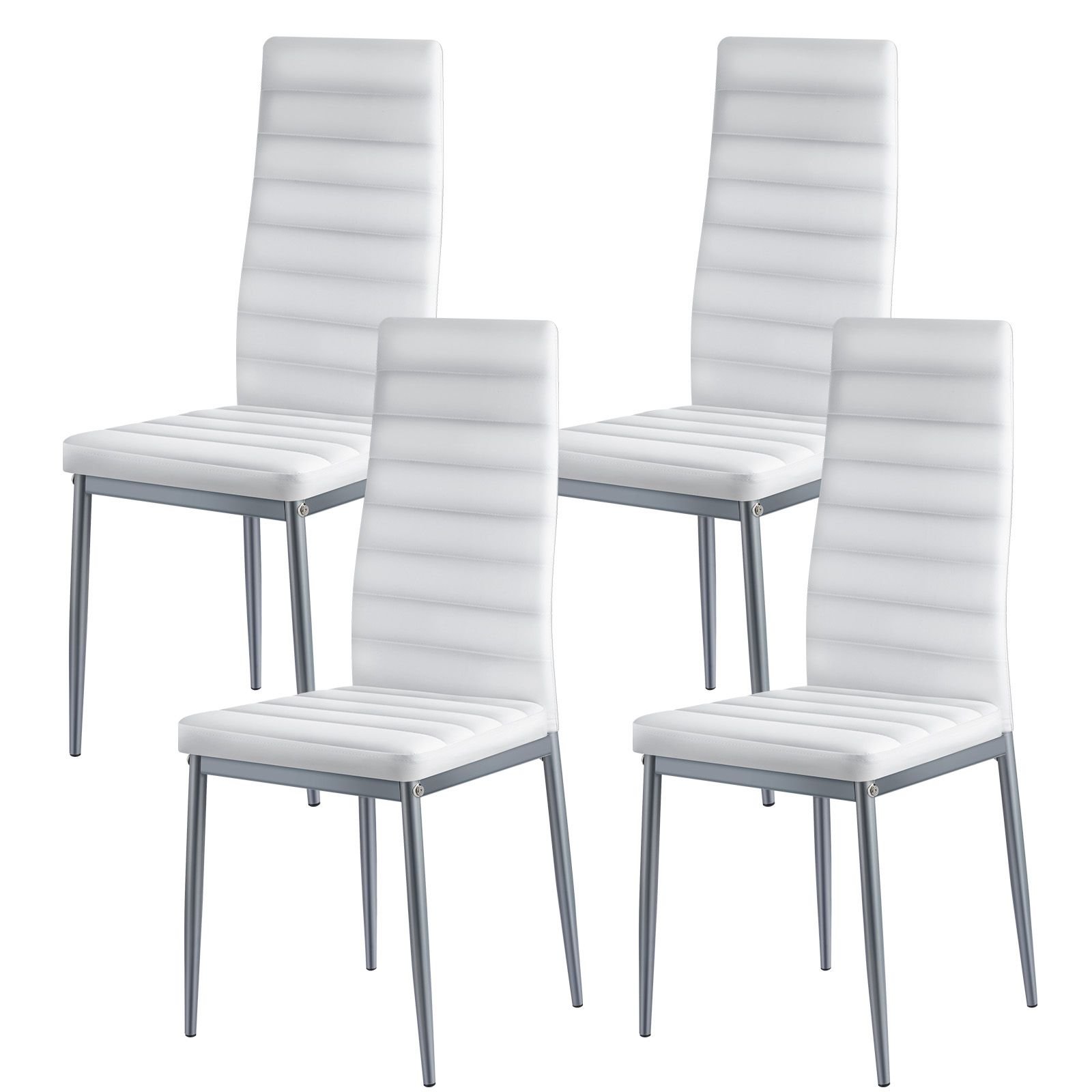 modern dining room accent chairs set of 4, upholstered leather side chair for dining tables, space saving kitchen table chair with thick cushions and metal legs, white