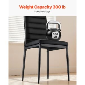 modern dining room accent chairs set of 6, upholstered leather side chair for dining tables, space saving kitchen table chair with thick cushions and metal legs, black