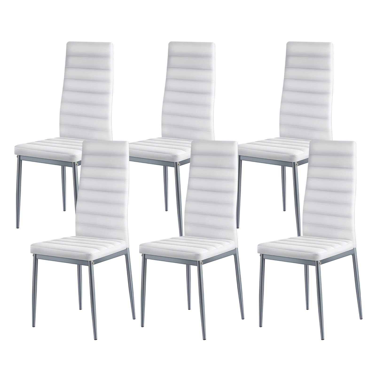 modern dining room accent chairs set of 6, upholstered leather side chair for dining tables, space saving kitchen table chair with thick cushions and metal legs, white