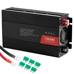 Modified Sine Wave Inverter, 1500W, DC 12V to AC 120V Power Inverter with 2 AC Outlets 2 USB Port 1 Type-C Port 6 Spare Fuses, for Small Home Devices like Smartphone Laptop, CE FCC Certified