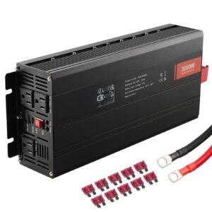 modified sine wave inverter, 3000watt, dc 12v to ac 120v lcd display power inverter with 3 ac outlets 2 usb port 1 type c port 10 spare fuses, for large household equipment, ce fcc certified