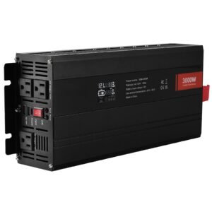 modified sine wave inverter, 3000watt, dc 12v to ac 120v lcd display power inverter with 3 ac outlets 2 usb port 1 type c port 10 spare fuses, for large household equipment, ce fcc certified