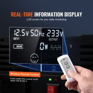 modified sine wave inverter, 5000w, dc 12v to ac 120v power inverter with 6 ac outlets 2 usb port 1 type c port, lcd display and remote controller for high load home appliances, ce fcc certified