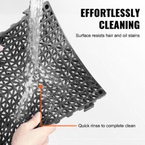modular interlocking cushion, 12 pack 12" x 12" splicing drainage mats, soft pvc interlocking drainage floor tiles, non slip drainage holes for restroom, bathroom, kitchen, pool, wet areas, blac
