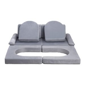 modular kids play couch, sectional toddler sofa with armrests, 28d sponge & short pile, convertible kids modular couch diy creative combination for playroom, bedroom, living room, 10 pcs, gray