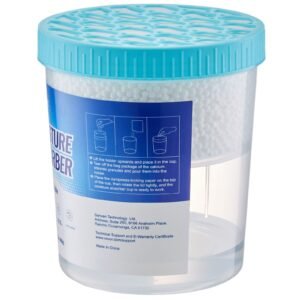 moisture absorber bucket, 2 packs 16.2 oz hi capacity moisture absorber bucket with 800ml storage area & reusable outer bucket for long term use, fragrance free moisture absorber for fresher air