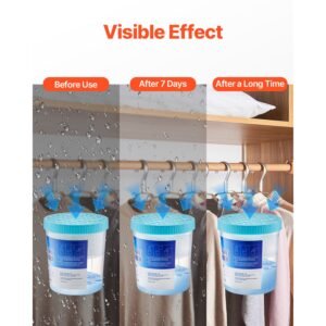 moisture absorber bucket, 2 packs 16.2 oz hi capacity moisture absorber bucket with 800ml storage area & reusable outer bucket for long term use, fragrance free moisture absorber for fresher air