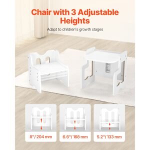 montessori weaning table and chair set, 3 in 1 wooden toddler table and chairs with chalkboard, adjustable height montessori table for ages 1 5, ideal for drawing, reading, eating white