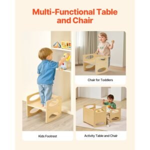 montessori weaning table and chair set, wooden toddler table and chair set for aged 1 5, adjustable height kids montessori chair and activity table, ideal for reading, eating, playing natural