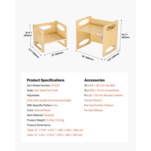 montessori weaning table and chair set, wooden toddler table and chair set for aged 1 5, adjustable height kids montessori chair and activity table, ideal for reading, eating, playing natural