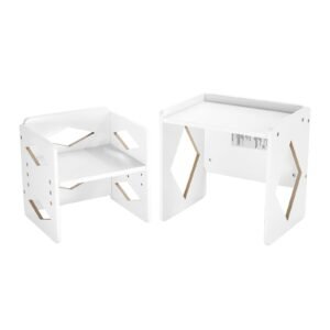 Montessori Weaning Table and Chair Set, Wooden Toddler Table and Chair Set for Aged 1-5, Adjustable Height Kids Montessori Chair and Activity Table, Ideal for Reading, Eating, Playing - White