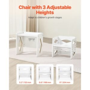 montessori weaning table and chair set, wooden toddler table and chair set for aged 1 5, adjustable height kids montessori chair and activity table, ideal for reading, eating, playing white