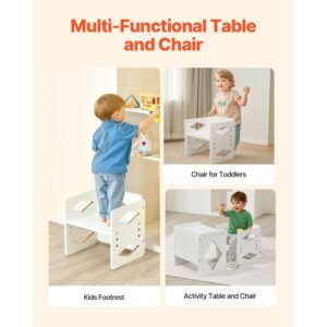 montessori weaning table and chair set, wooden toddler table and chair set for aged 1 5, adjustable height kids montessori chair and activity table, ideal for reading, eating, playing white