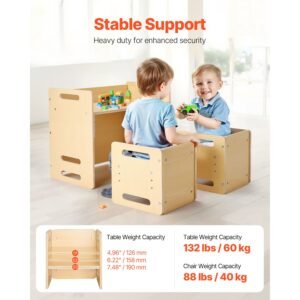 montessori weaning table and chair set, wooden toddler table and chair set with 2 chairs, adjustable height montessori chair and activity table, ideal for reading, eating, playing natural
