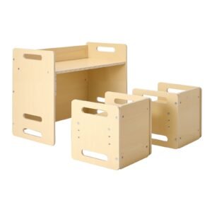 montessori weaning table and chair set, wooden toddler table and chair set with 2 chairs, adjustable height montessori chair and activity table, ideal for reading, eating, playing natural