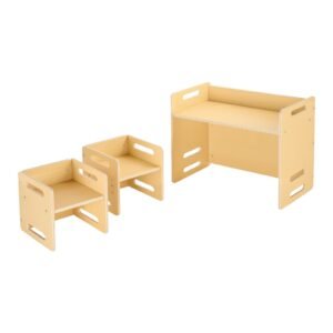 montessori weaning table and chair set, wooden toddler table and chair set with 2 chairs, adjustable height montessori chair and activity table, ideal for reading, eating, playing natural