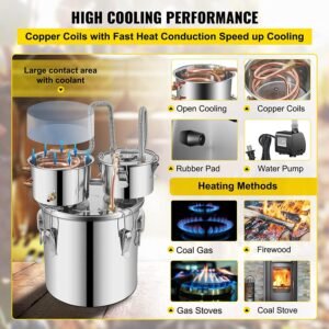 moonshine still stainless steel water alcohol distiller copper tube with circulating pump home brewing kit build in thermometer for diy whisky wine brandy spirits