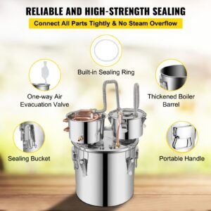 moonshine still stainless steel water alcohol distiller copper tube with circulating pump home brewing kit build in thermometer for diy whisky wine brandy spirits