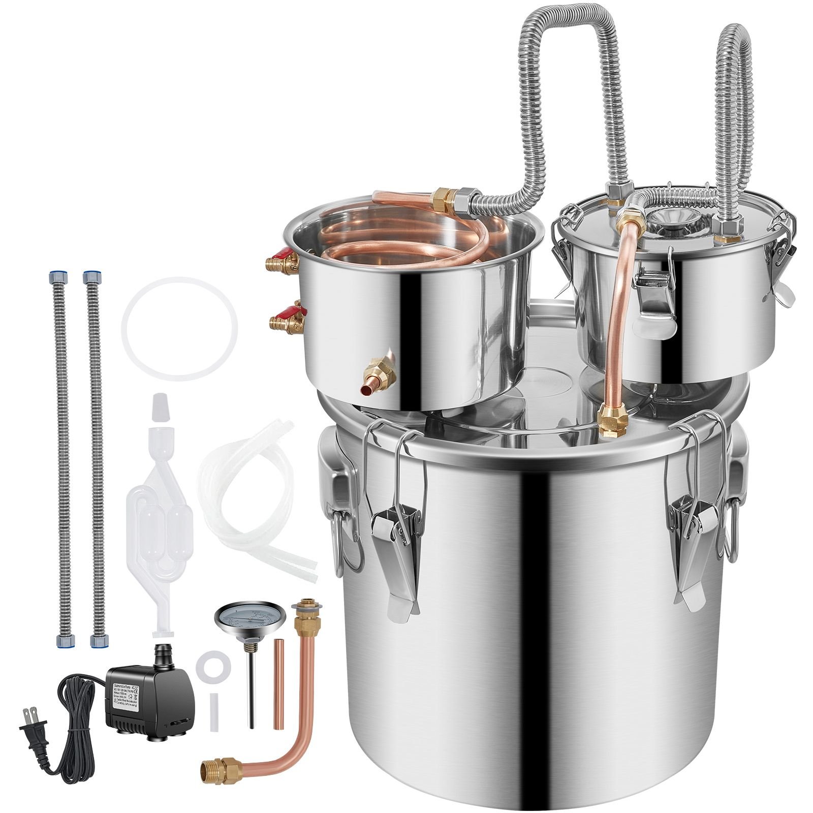moonshine still stainless steel water alcohol distiller copper tube with circulating pump home brewing kit build in thermometer for diy whisky wine brandy spirits