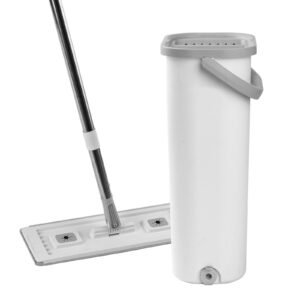 mop and bucket with wringer set, wet & dry use, flat mop and bucket system with 3 washable microfiber pads, flat mop with stainless steel handle, mop bucket set for hardwood tile vinyl