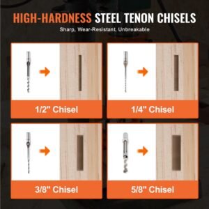 mortising attachment for drill press, 4 model drills square hole chisel set, bench drill locator set mortise and tenon tools with 5 bushings, for woodworking mortising tenoning drilling machine