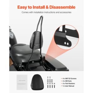 motorcycle backrest sissy bar, compatible with harley davidson dyna street glide, road glide, and road king, 29 inch height detachable passenger backrest, black