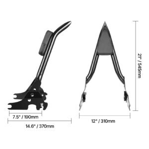motorcycle backrest sissy bar, compatible with harley davidson touring models, 27 inch height quick release detachable passenger backrest, durable metal frame with leather rear pad, black