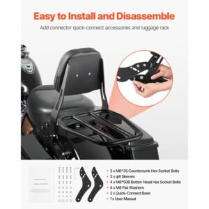 motorcycle backrest sissy bar with luggage rack, compatible with honda rebel cmx 1100 2021 2022, 18 inch height, removable passenger backrest, durable metal frame with leather pad, black