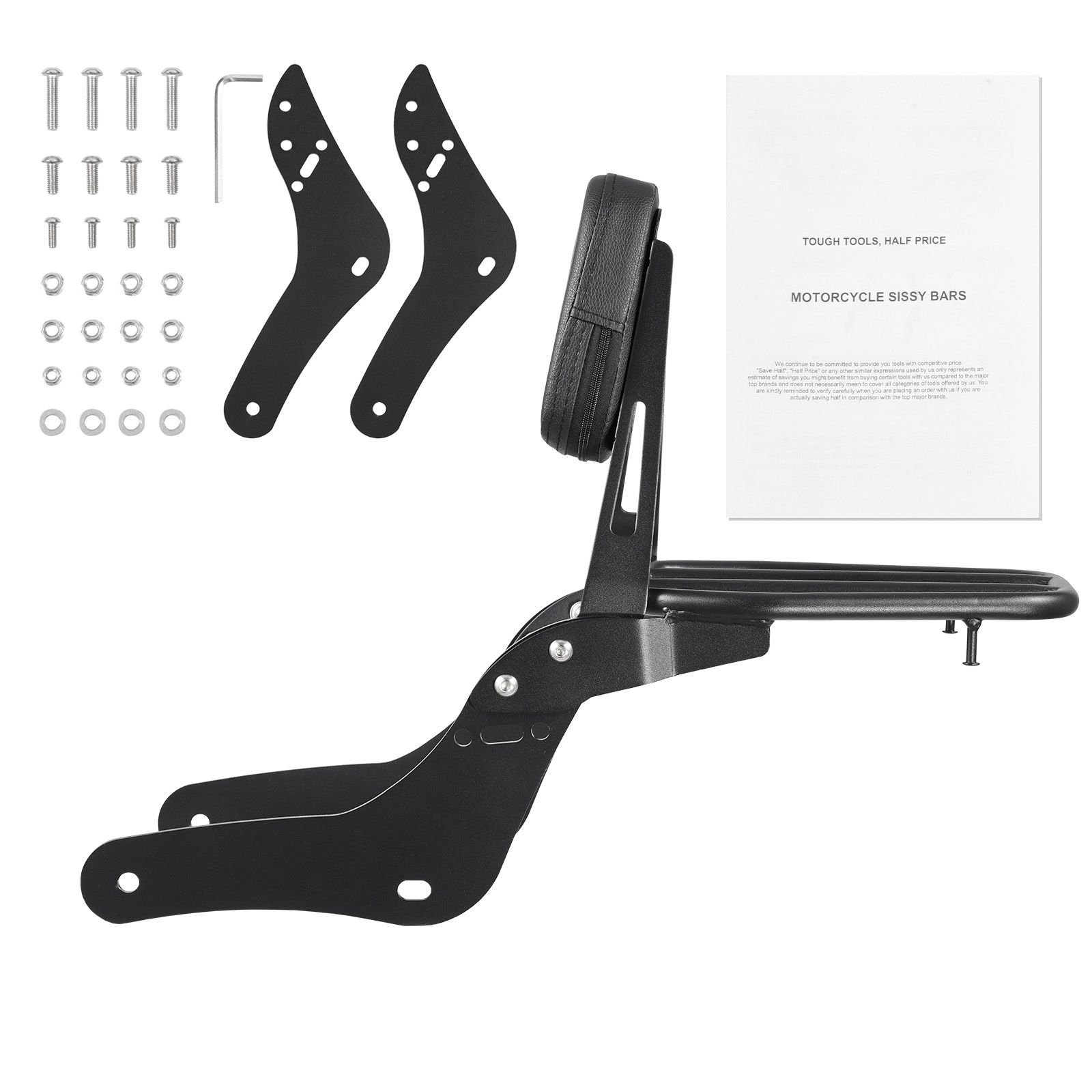 motorcycle backrest sissy bar with luggage rack, compatible with honda rebel cmx 1100 2021 2022, 18 inch height, removable passenger backrest, durable metal frame with leather pad, black