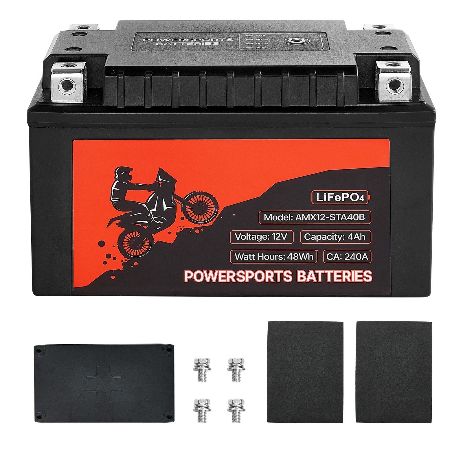 motorcycle battery, 12 volt 4ah, lifepo4 lithium pre charged powersports battery, maintenance free & high performance, compatible with atv, motorcycle, jet skis, scooter, utv, and more