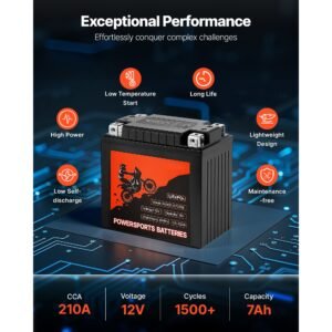 motorcycle battery, 12 volt 7ah, lifepo4 lithium pre charged powersports battery, maintenance free & high performance, compatible with atv, motorcycle, jet skis, scooter, utv, and more