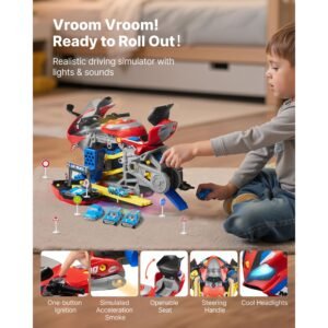 motorcycle engine toy, 25 pieces, motorcycle mechanic toy with removable parts, lights & sounds, simulated riding & track racing, kids mechanic workshop set for toddler 3 years and up, red