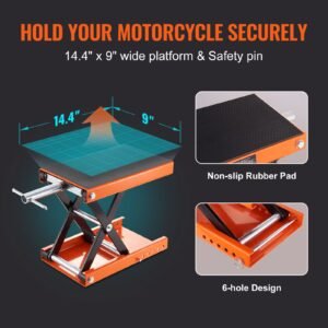 motorcycle lift, 1100 lbs motorcycle scissor lift jack with wide deck & safety pin, 3.7" 13.8" center hoist crank stand, steel scissor jack for street bikes, cruiser bikes, touring motorcycles