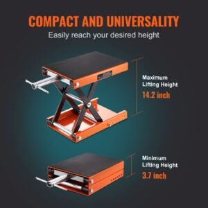 motorcycle lift, 1100 lbs motorcycle scissor lift jack with wide deck & safety pin, 3.7" 13.8" center hoist crank stand, steel scissor jack for street bikes, cruiser bikes, touring motorcycles