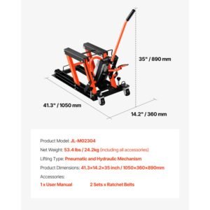motorcycle lift, 1500lbs weight capacity, hydraulic & pneumatic motorcycle jack, 4.1 15 in height range, heavy duty bike repair stand with removable ramp with 2 casters for atvs, dirt bike