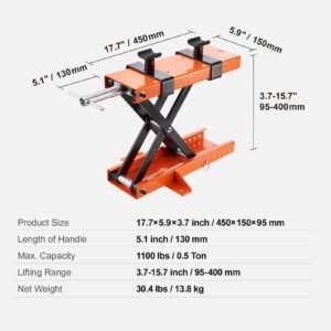 motorcycle lift, 500 kg motorcycle center scissor lift jack with saddle & safety pin, steel motorcycle jack hoist stand for street bikes, cruiser bikes, touring motorcycles