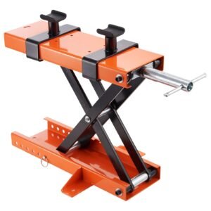motorcycle lift, 500 kg motorcycle center scissor lift jack with saddle & safety pin, steel motorcycle jack hoist stand for street bikes, cruiser bikes, touring motorcycles