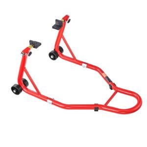 motorcycle rear wheel stand, 850 lbs load capacity heavy duty rear wheel stand with u + l fork swingarm spool, adjustabe motorcycle lift jack stand, for suzuki yamaha honda kawasaki, red