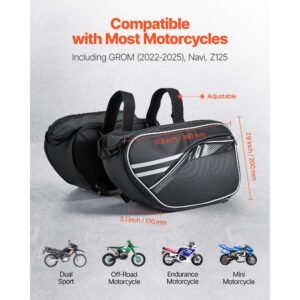 motorcycle saddlebag, 30 l (15 l x 2) large capacity side saddle bag with waterproof rain cover and straps, compatible with most motorcycles, outdoor sports motorbike luggage storage bag, black