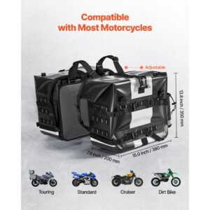 motorcycle saddlebag, 56 l (28 l x 2) large capacity side saddle bag compatible with most motorcycles, waterproof fabric outdoor sports motorbike luggage storage with detachable inner bag, black