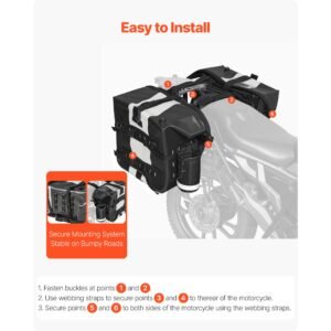 motorcycle saddlebag, 56 l (28 l x 2) large capacity side saddle bag compatible with most motorcycles, waterproof fabric outdoor sports motorbike luggage storage with detachable inner bag, black