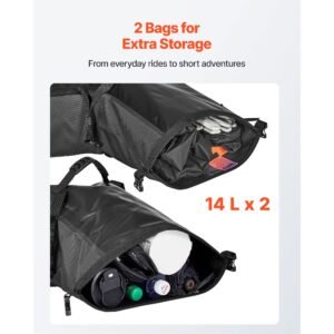 motorcycle saddlebags, 28 l (14 l x 2) large capacity side saddle bags compatible with most motorcycles, waterproof outdoor sports motorbike luggage storage shoulder bag with bottom strap, black