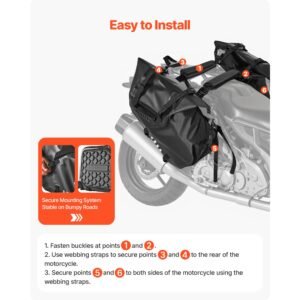 motorcycle saddlebags, 28 l (14 l x 2) large capacity side saddle bags compatible with most motorcycles, waterproof outdoor sports motorbike luggage storage shoulder bag with bottom strap, black