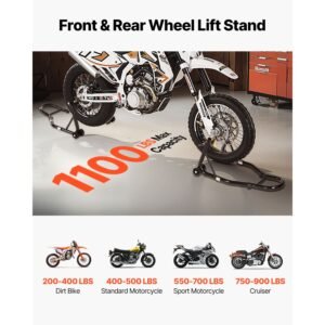 motorcycle stand lift, 1100lbs capacity front rear combo stand lift, front wheel dual fork stand, rear u+l fork swingarm spool stand, for most yamaha honda kawasaki suzuki motorcycles, black