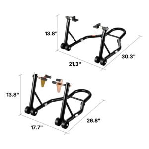motorcycle stand lift, 1100lbs capacity front rear combo stand lift, front wheel dual fork stand, rear u+l fork swingarm spool stand, for most yamaha honda kawasaki suzuki motorcycles, black